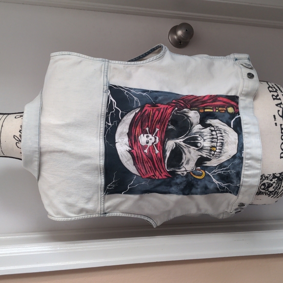 Pirate skull denim vest
